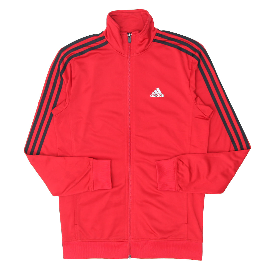 Black adidas jacket hot sale with red stripes