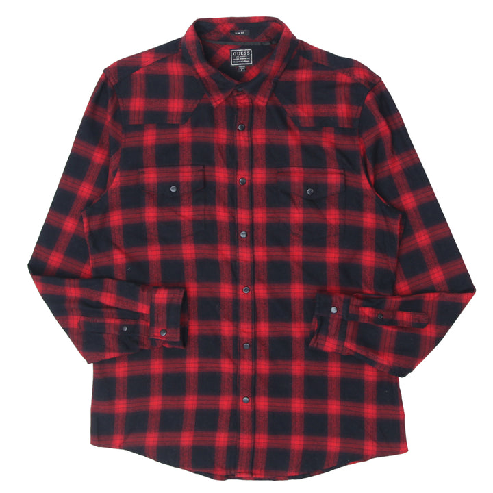 Mens Guess Slim Fit Red/Black Flannel Shirt