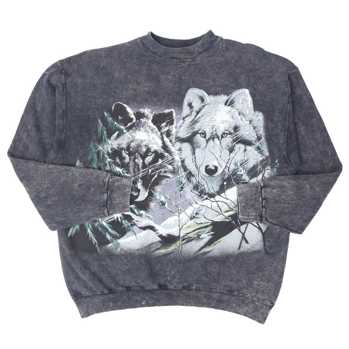 Vintage Harlequin Wolves AOP Acid Washed Sweatshirt Made in USA