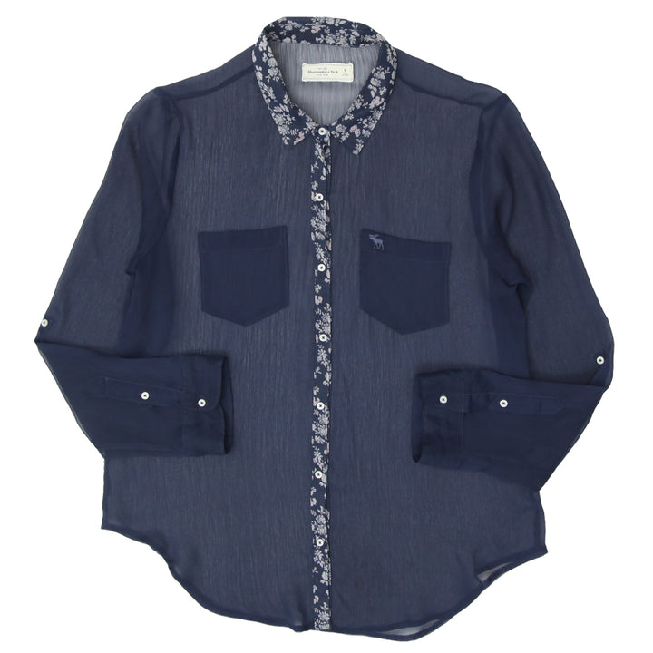 Ambercrombie & Fitch Navy See-Through Button Down Ladies Blouse