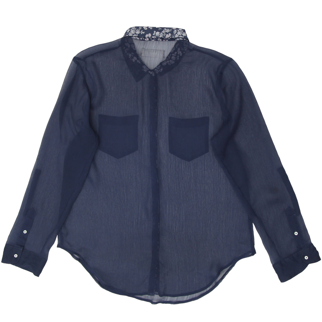 Ambercrombie & Fitch Navy See-Through Button Down Ladies Blouse