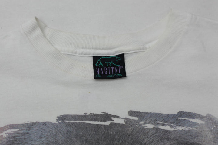 Vintage Habitat Eyes Of The Wolf  T-Shirt Single Stitch Made in USA White XL