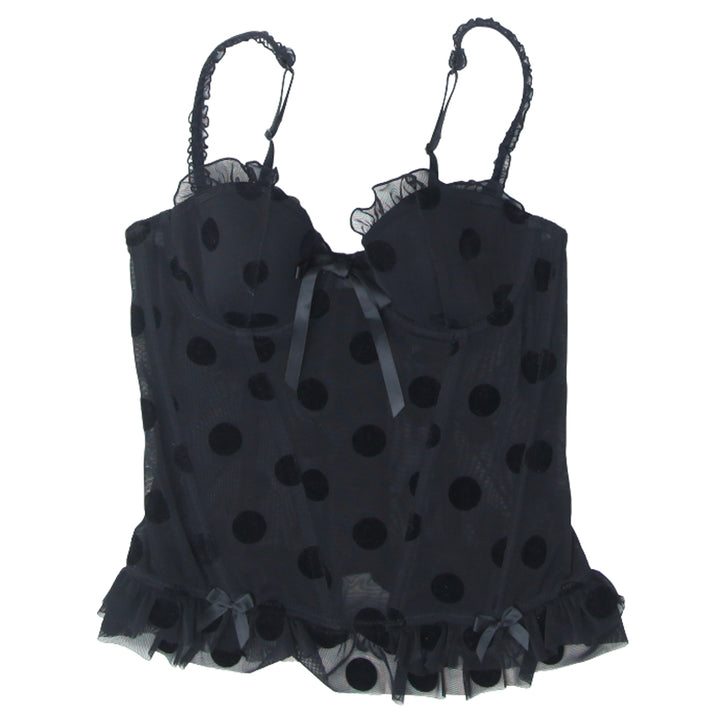 Ladies La Senza Black Net Polka Dot Corset