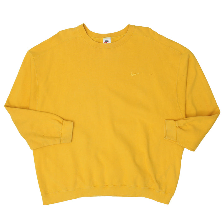 Vintage Nike Swoosh Embroidered  Yellow Crewneck Sweatshirt Made In USA