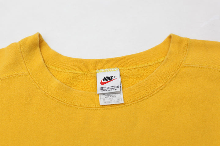 Vintage Nike Swoosh Embroidered  Yellow Crewneck Sweatshirt Made In USA