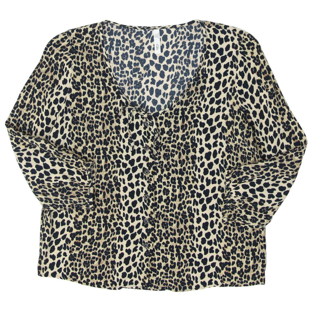 Ladies Mango Leopard Print Button Down Long Sleeve Top