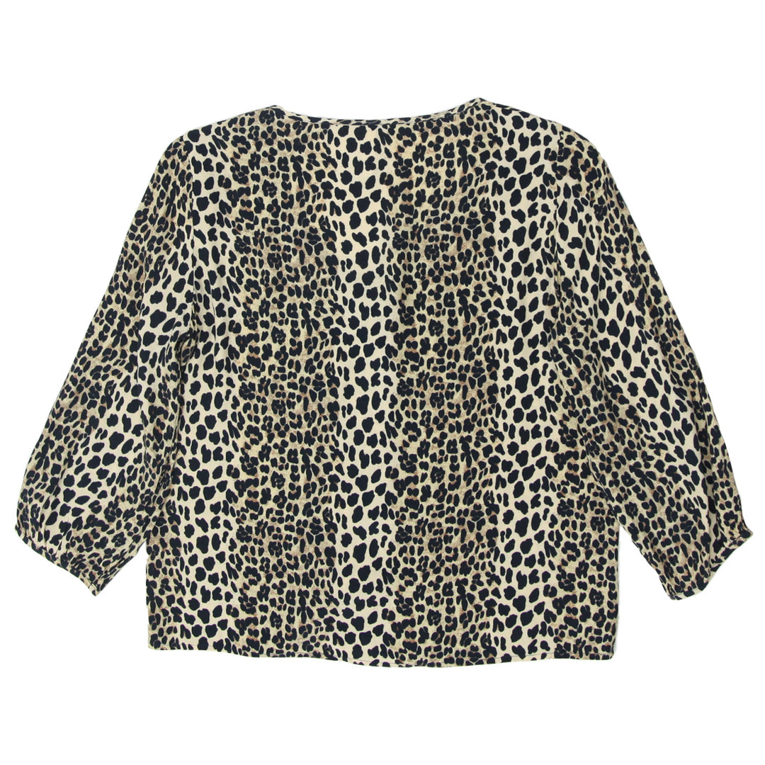 Ladies Mango Leopard Print Button Down Long Sleeve Top