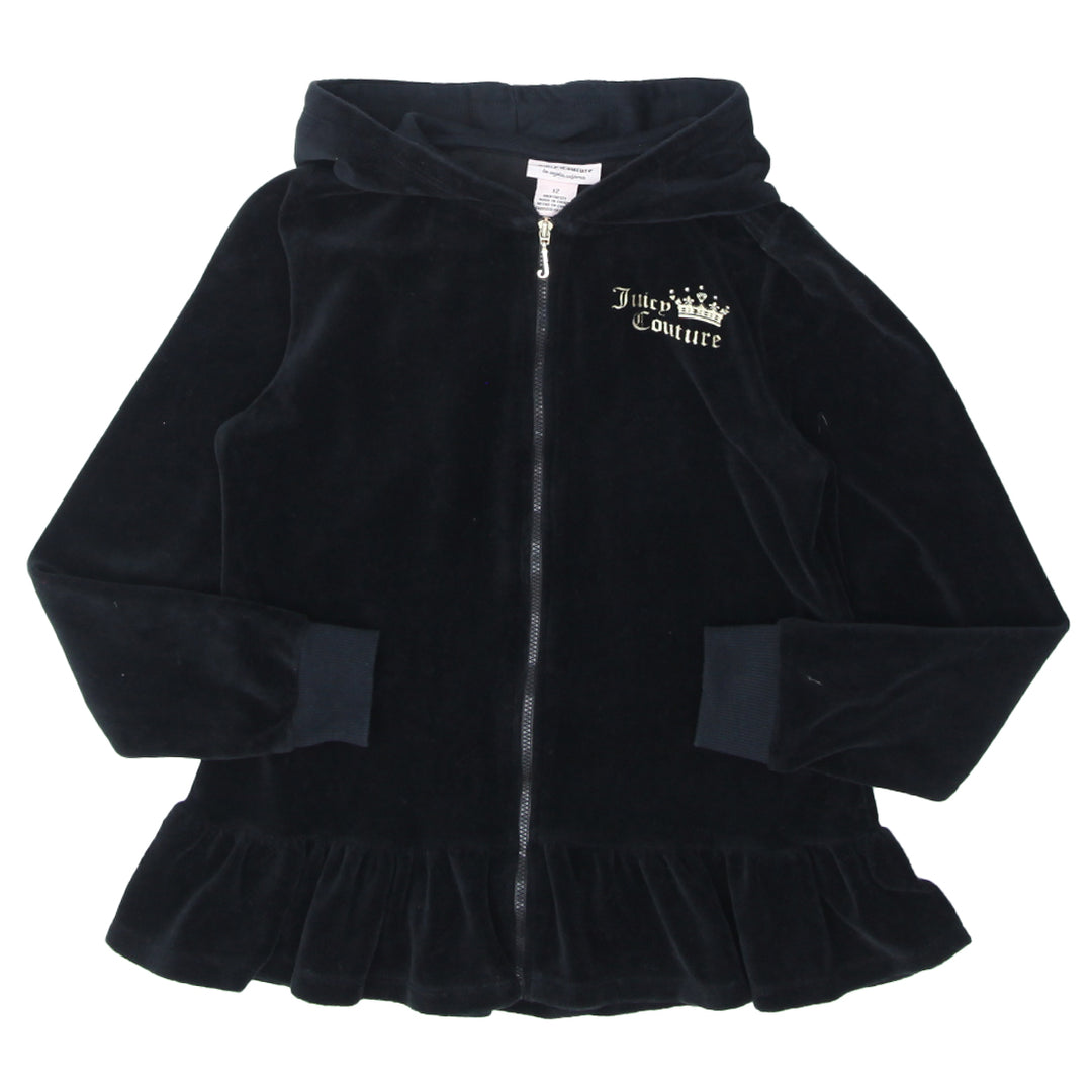 Girls Youth Juicy Couture Full Zip Ruffle Velour Hoodie