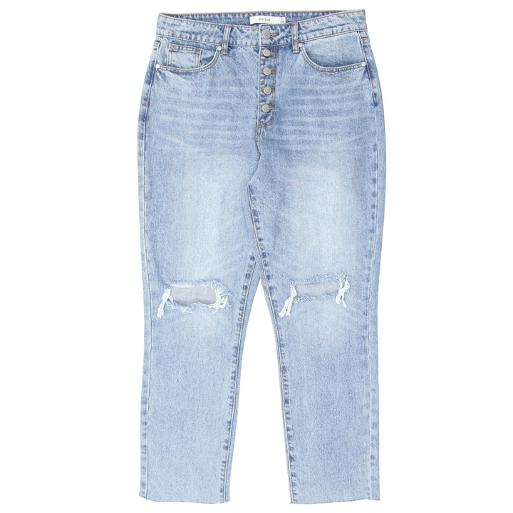 Ladies JustFab Button Fly Distressed Mom Denim Pants