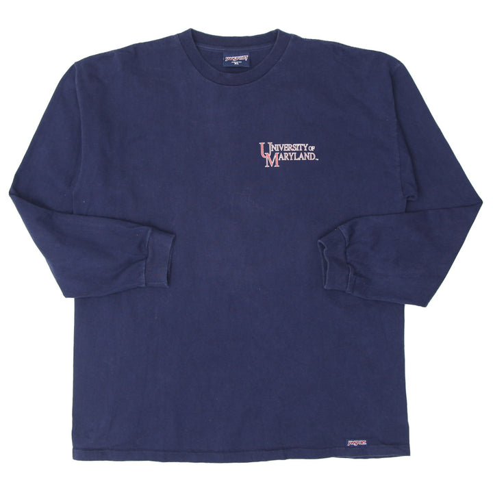 Vintage University Of Maryland Long Sleeve T-Shirt Made In USA Navy Blue Jansport XL