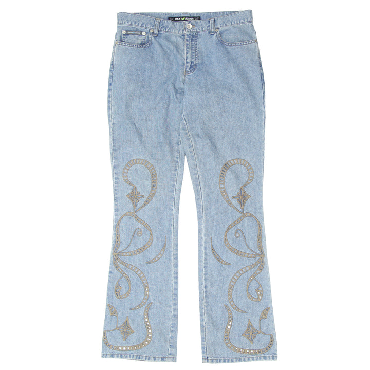 Ladies DKNY Embroidered Y2K Bootleg Denim Pants