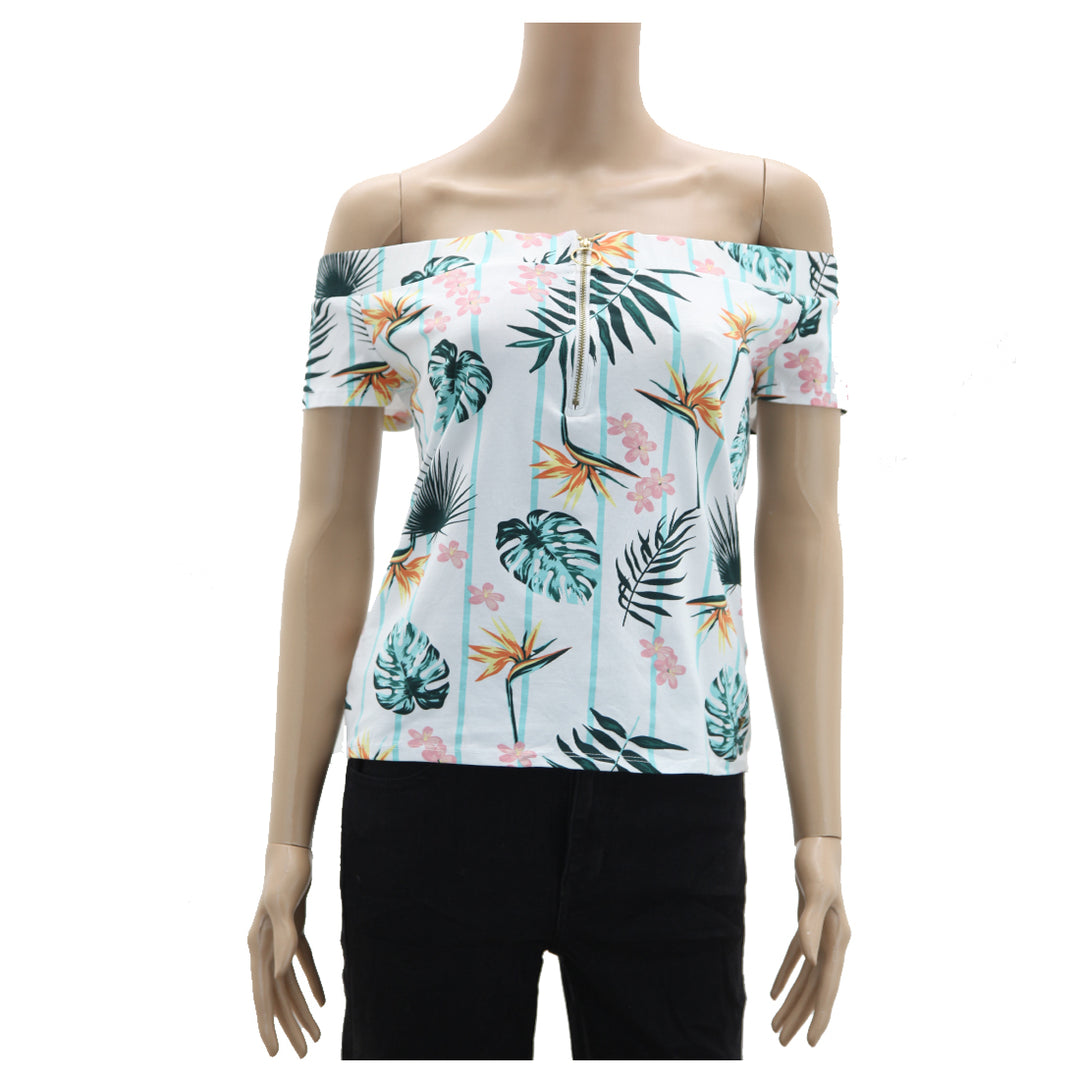 Ladies Guess Leaf Printed Off-Shoulder Top