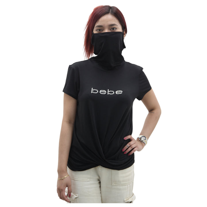 Ladies Bebe Mock Neck Front Twisted Top