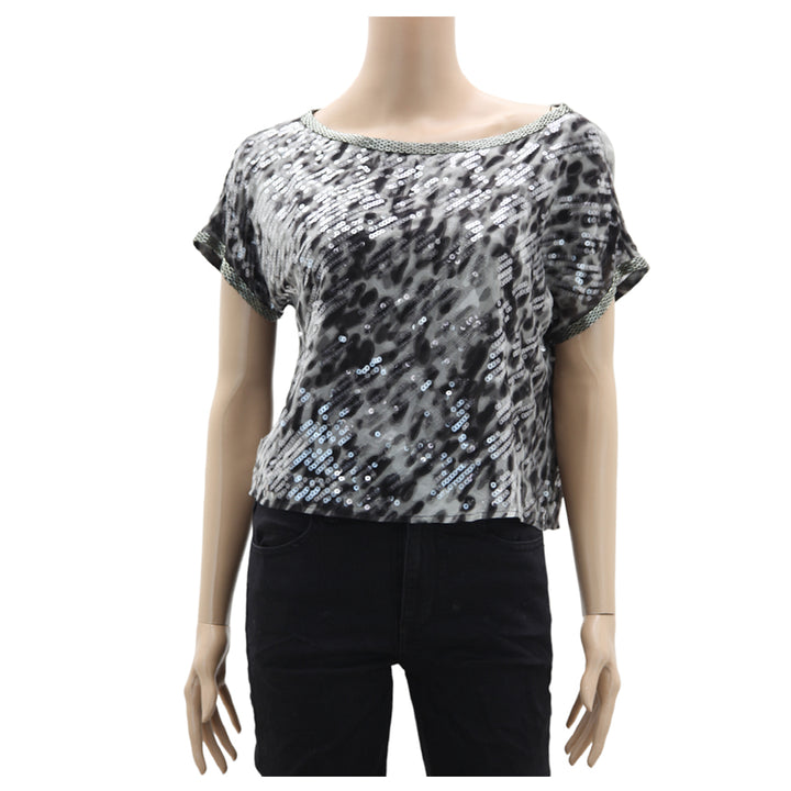 Ladies BCBG Maxazria Sequins Cap Sleeve Crop Top