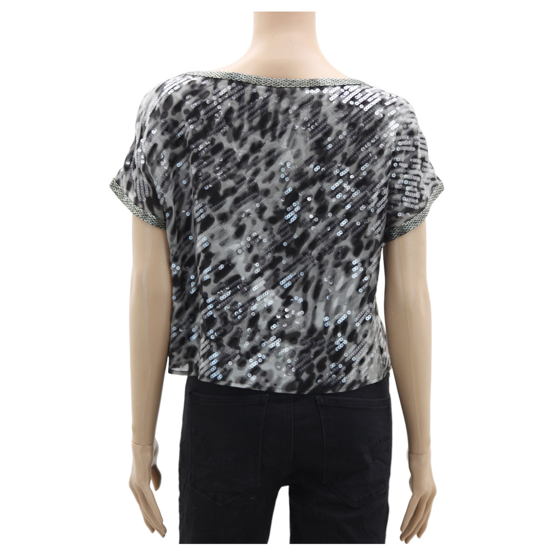 Ladies BCBG Maxazria Sequins Cap Sleeve Crop Top