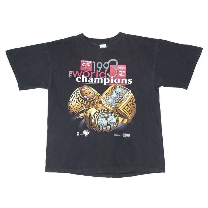 1993 Vintage Chicago Bulls NBA World Champions T-Shirt S. Stitch Made In USA Black XL