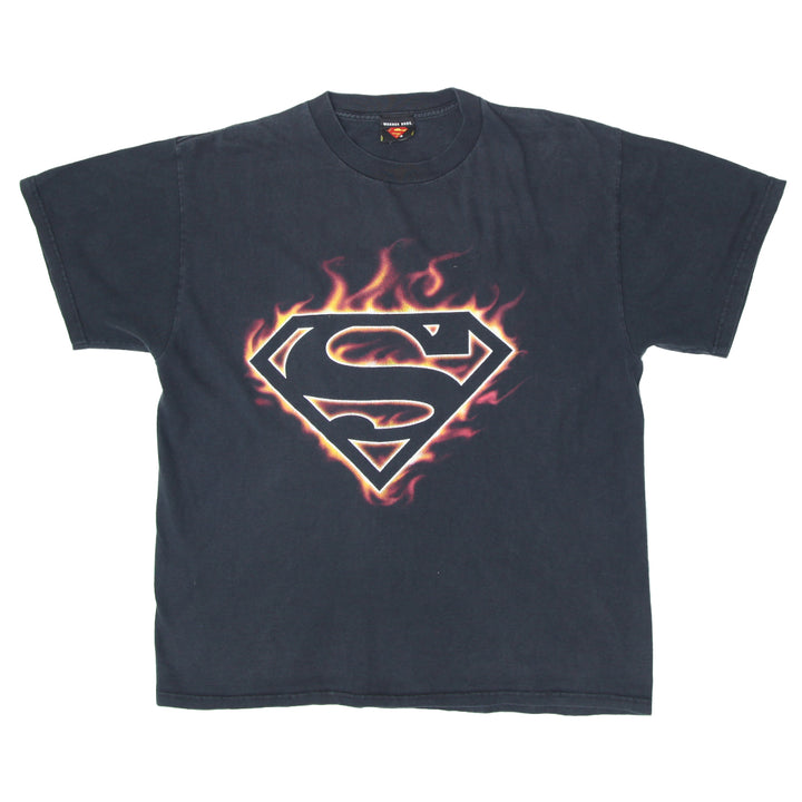 2003 Superman Fire T-Shirt Made in USA Black Warner Bros. Large