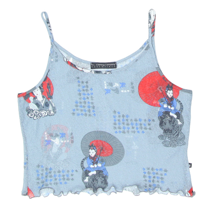 Y2K Ladies A.L Clothing Geisha Print Strappy Crop Top