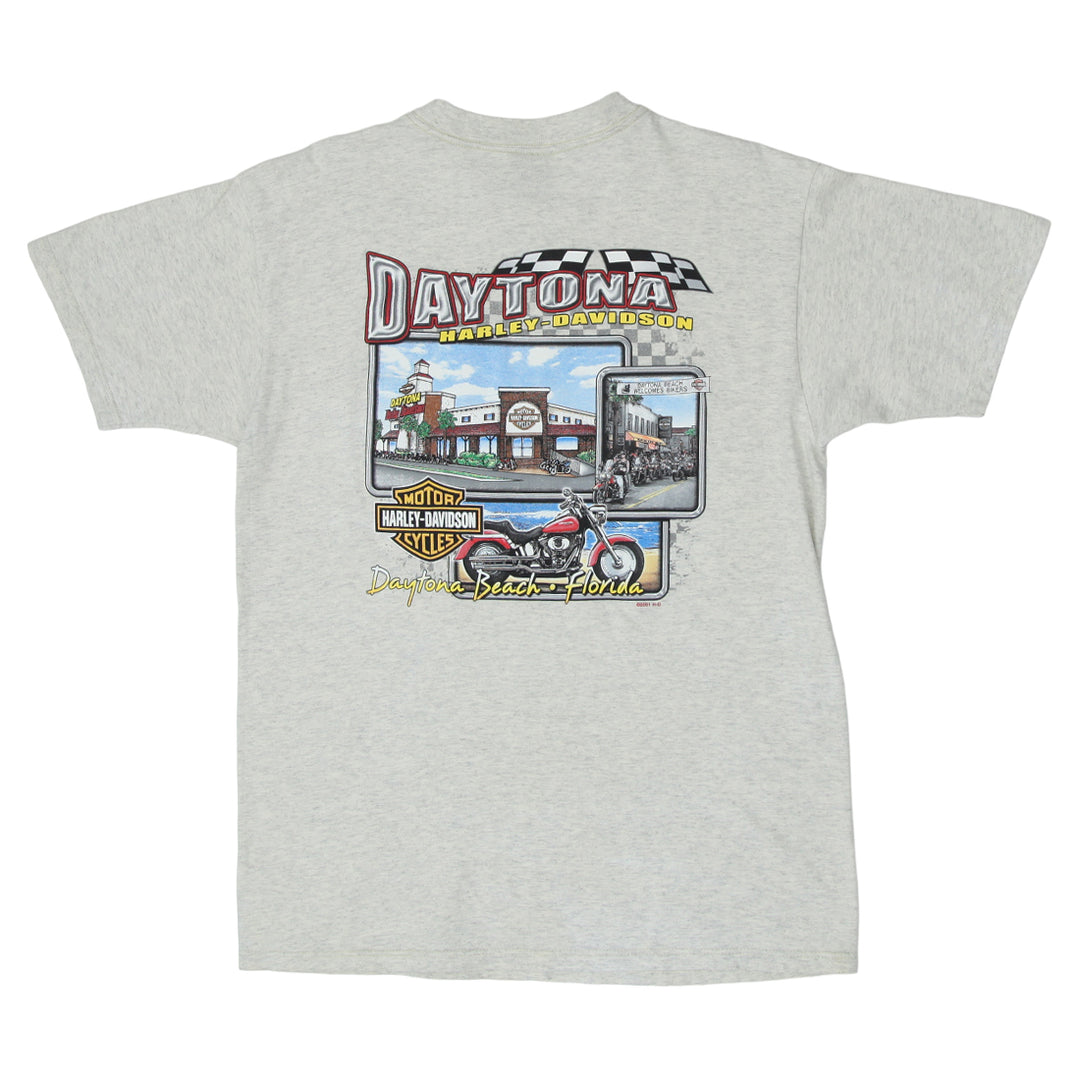 2001 Vintage Harley Davidson Daytona Beach Florida T-Shirt Gray Large