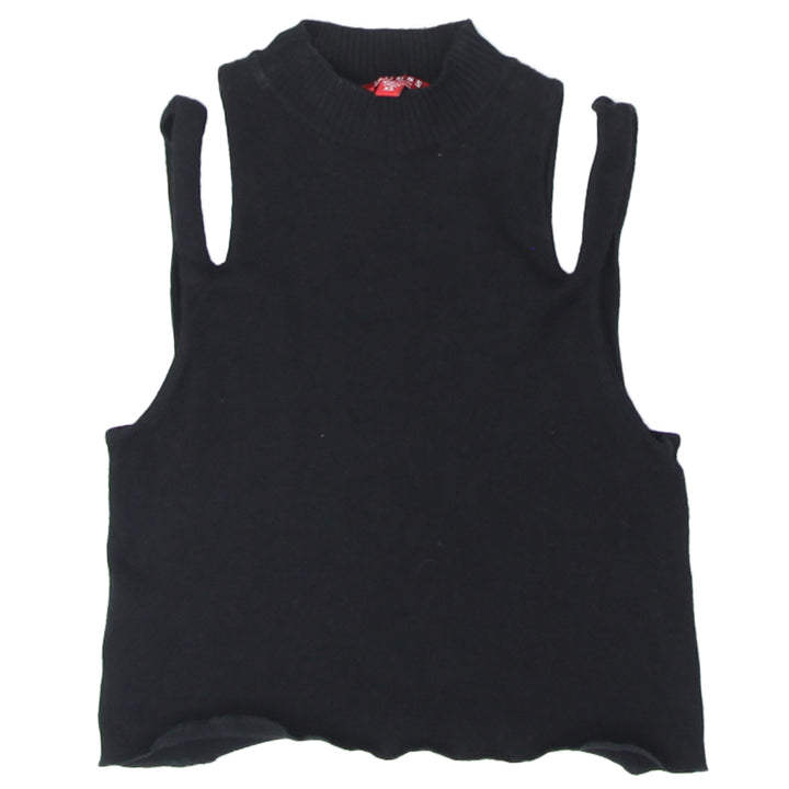 Ladies Guess High Neck Cold Shouder Black Crop Top