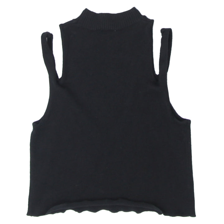 Ladies Guess High Neck Cold Shouder Black Crop Top