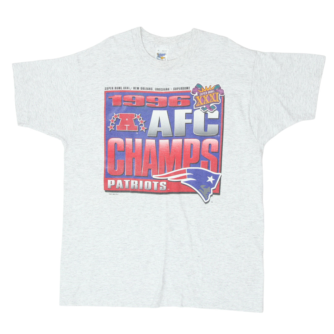 1996 Vintage New England Patriots AFC Champions T-Shirt Single Stitch Made In USA XL
