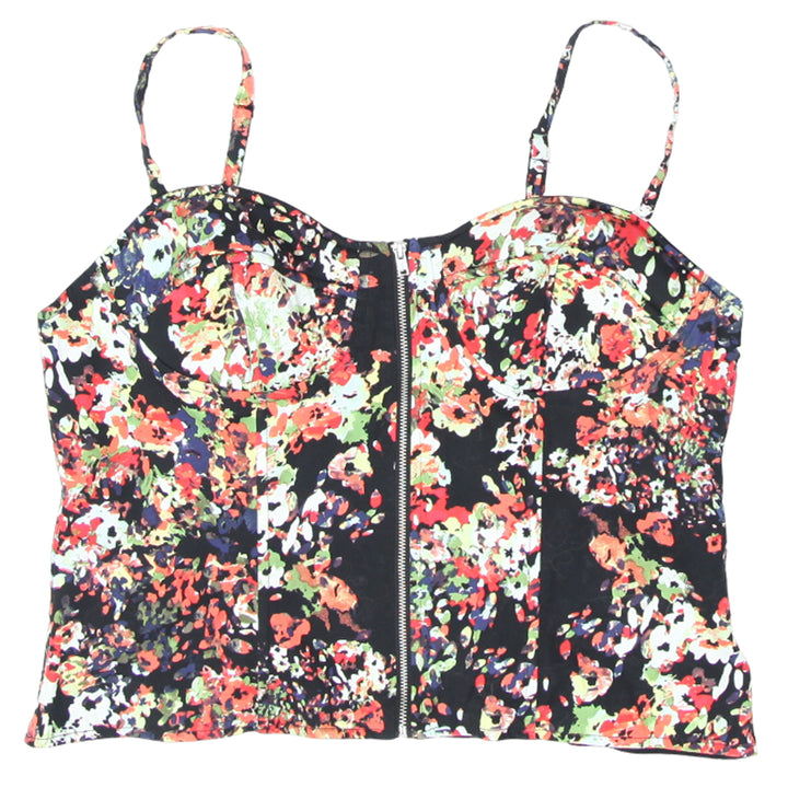 Ladies Allen B. Floral Front Zip Strappy Crop Top