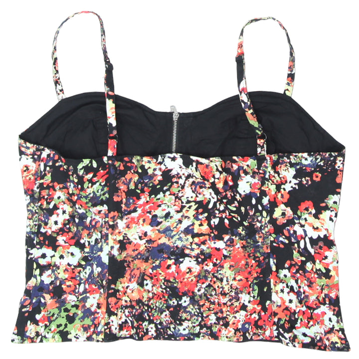 Ladies Allen B. Floral Front Zip Strappy Crop Top