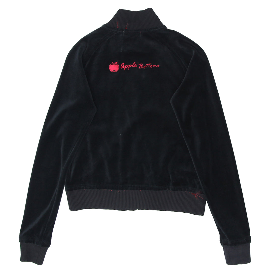 Y2K Apple Bottom Ladies Black Full Zip Velour Jacket