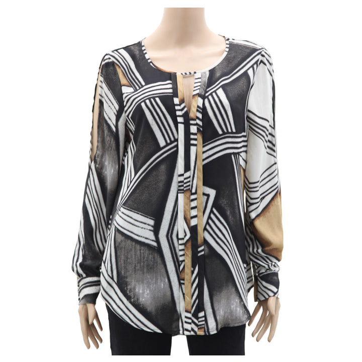 Ladies Le Chateau Geometric Print Long Sleeve Blouse