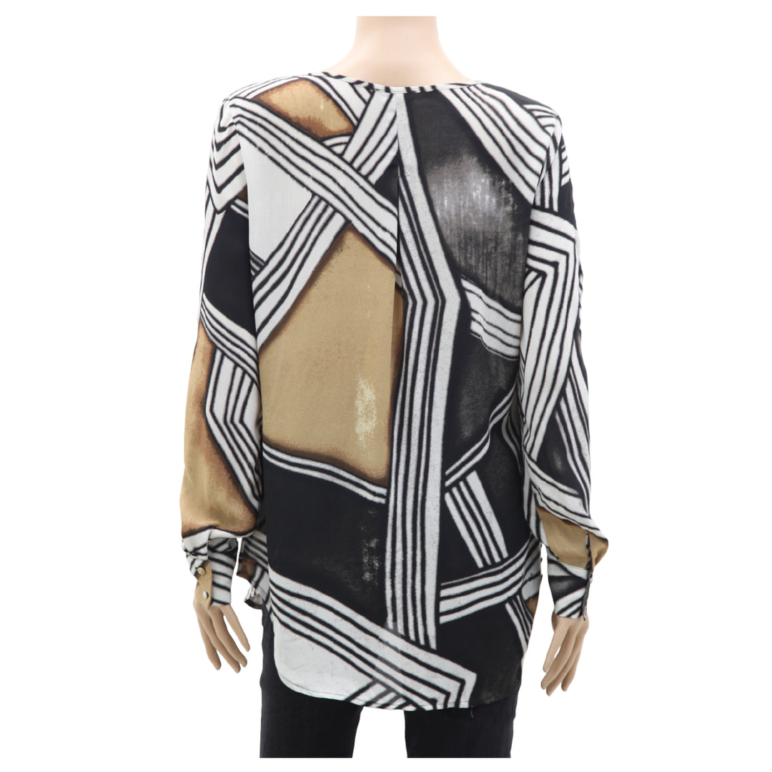 Ladies Le Chateau Geometric Print Long Sleeve Blouse