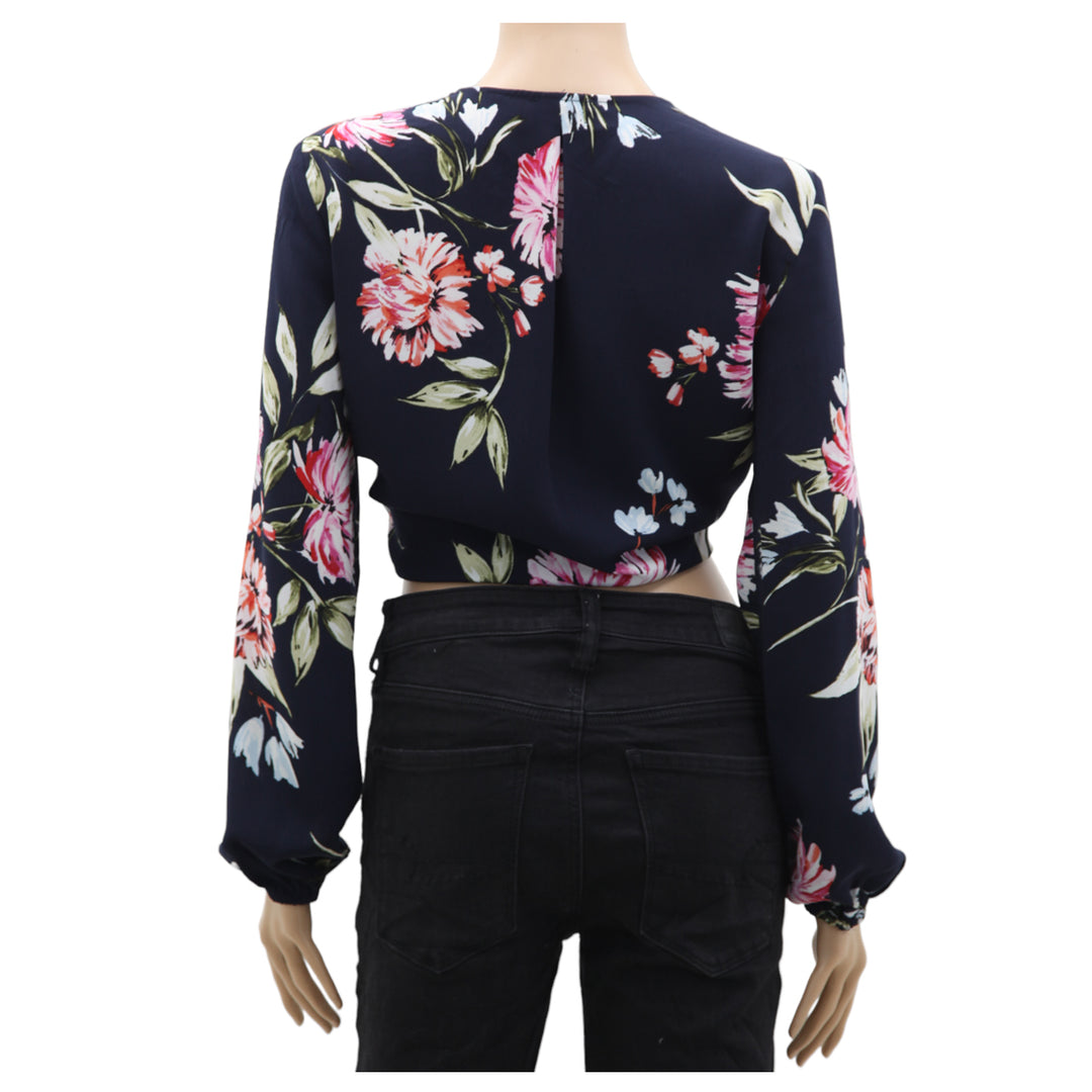 Ladies Floral Front Tie Long Sleeve Top