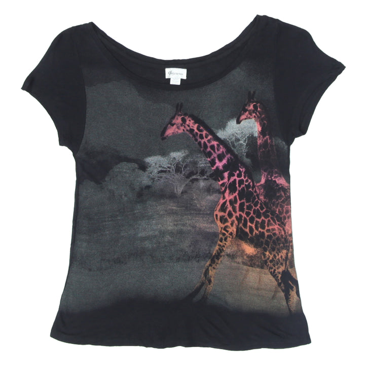 Ladies Giraffe Print Black Top