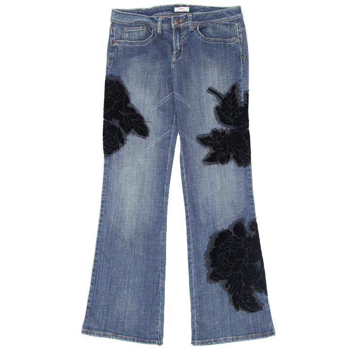 Y2K Ladies Floral Velvet Patched Bootleg Candie's Jeans