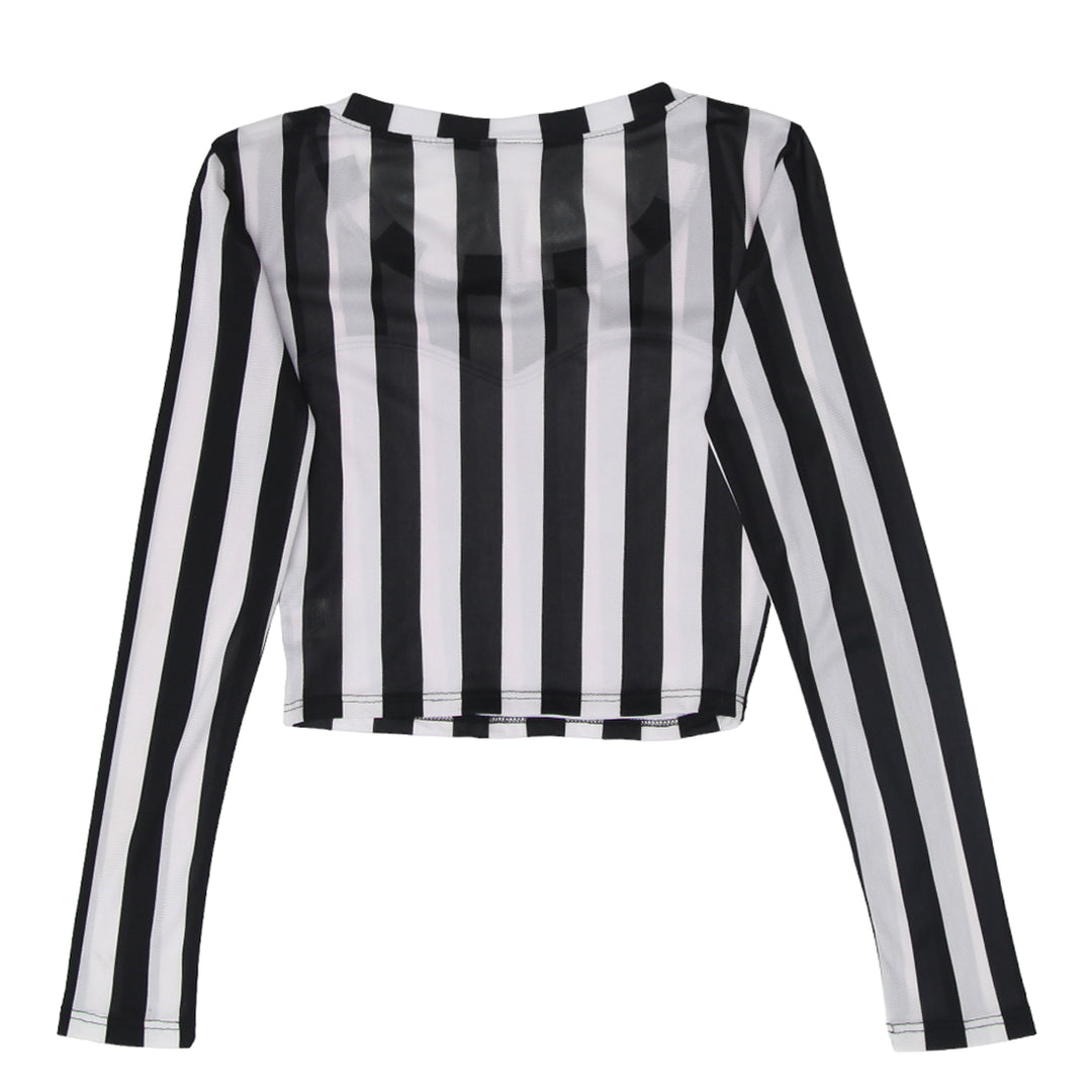 Ladies LA Hearts Black & White Stripe Crop Top