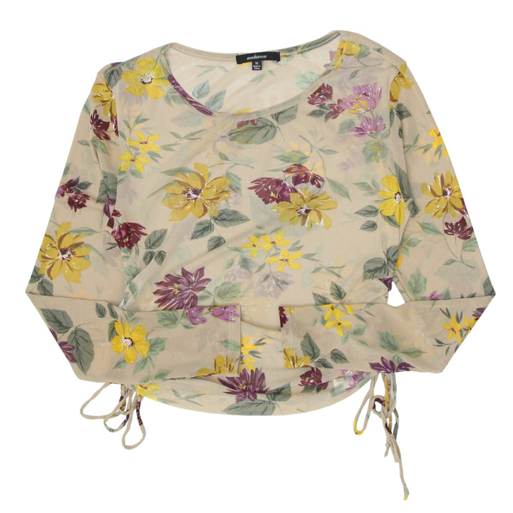 Ladies Ambiance Mesh Floral Long Sleeve Top