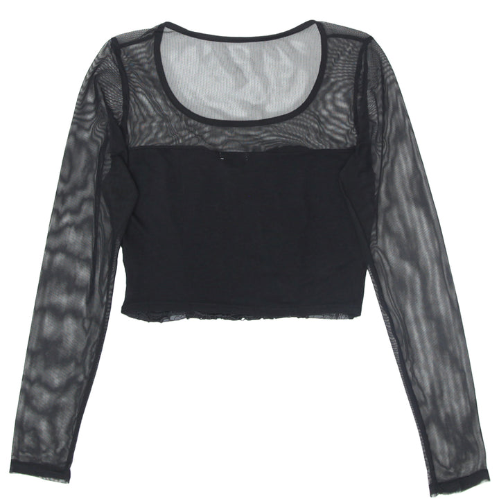 Ladies Charlotte Russe Mesh Lace Long Sleeve Crop Top