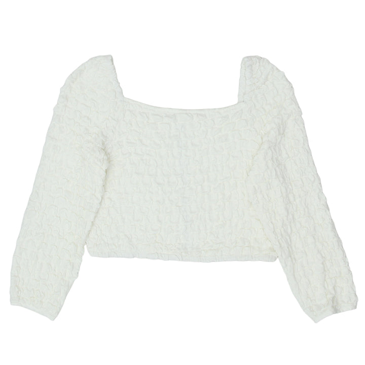 Ladies Square Neck Zip Long Sleeve Crop Top