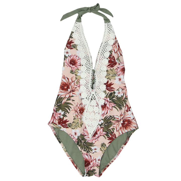 Ladies Floral Halter One Piece Swimsuit