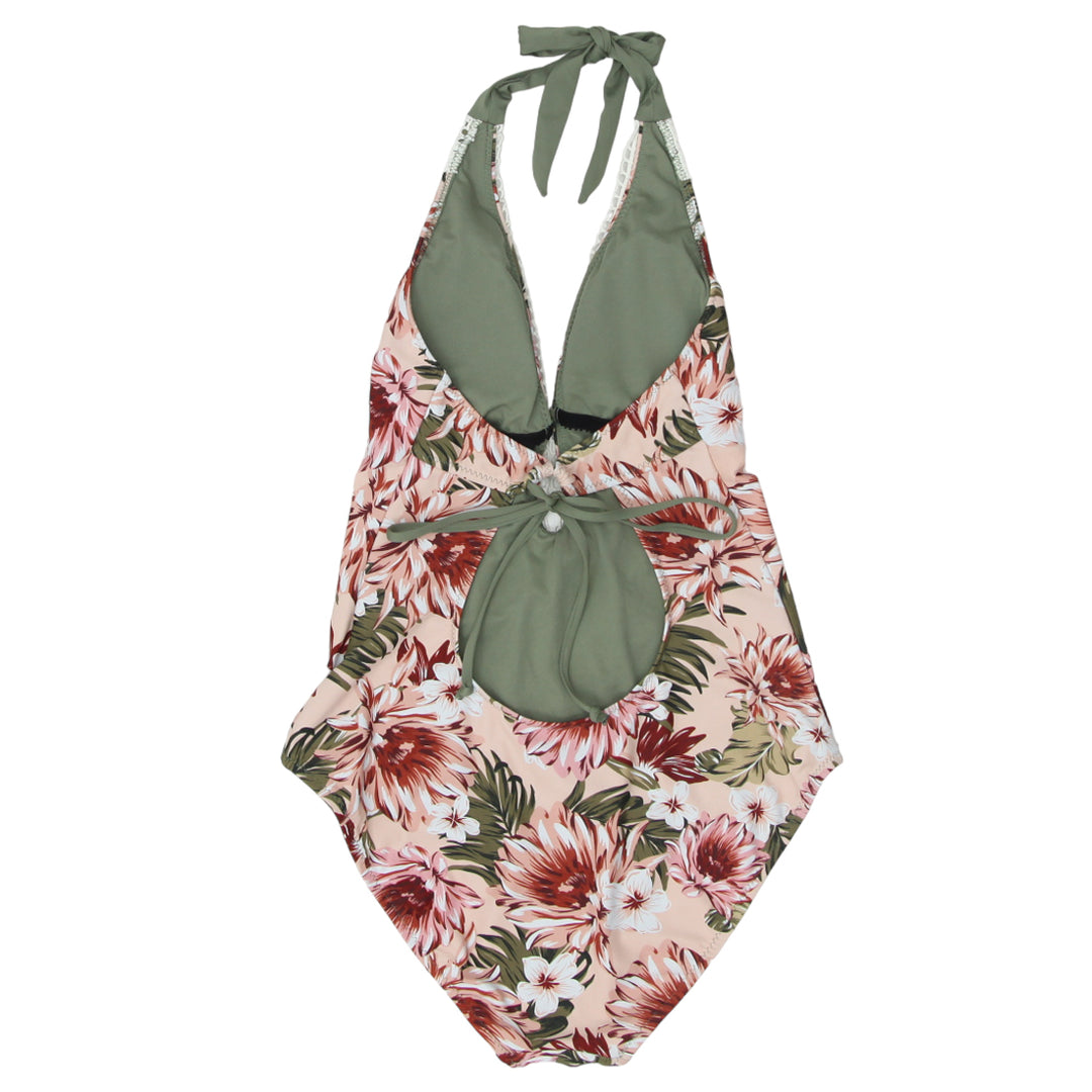 Ladies Floral Halter One Piece Swimsuit