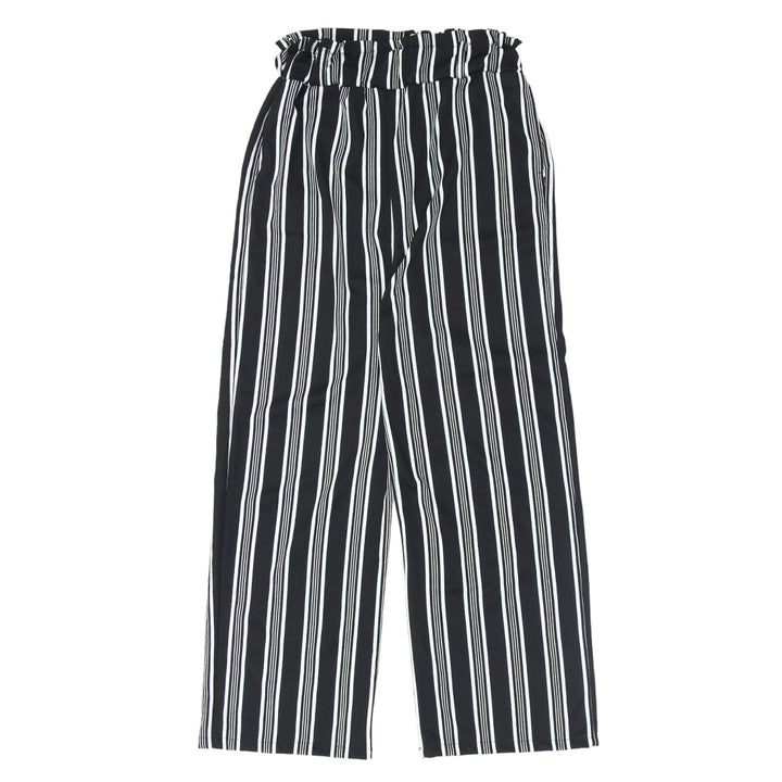 Ladies Striped Paper Bag Waist Pants