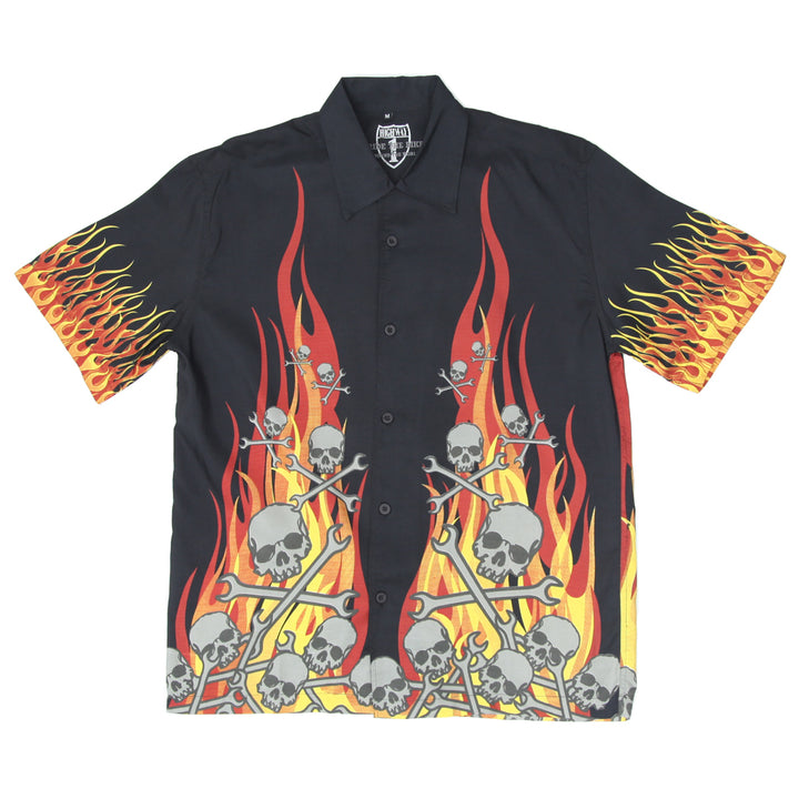 Mens Skull Flame All Over Print Short Sleeve Shirt