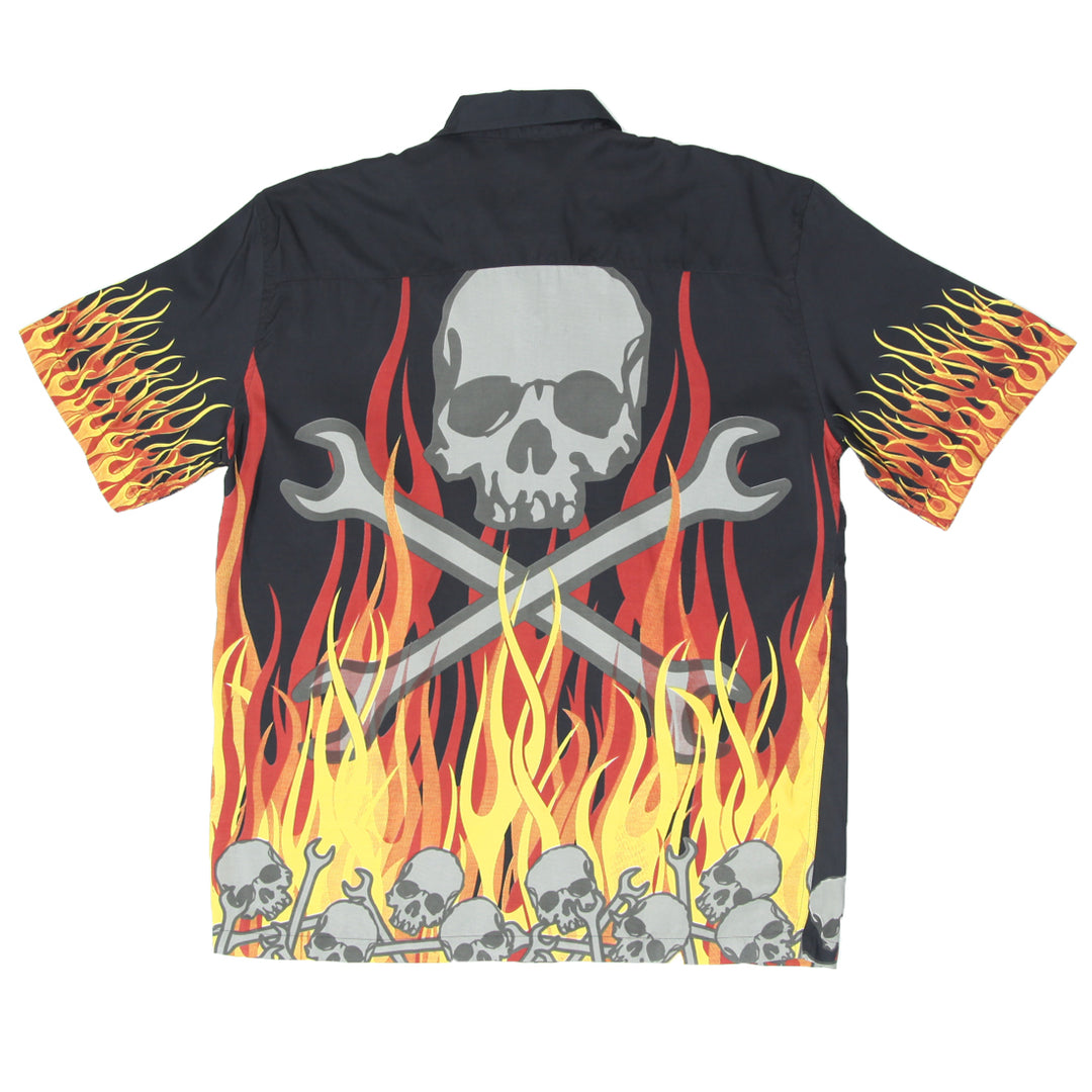 Mens Skull Flame All Over Print Short Sleeve Shirt