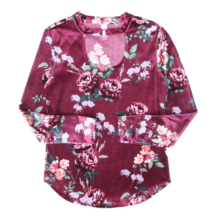 Ladies no Boundaries Floral Velvet Long Sleeve Blouse