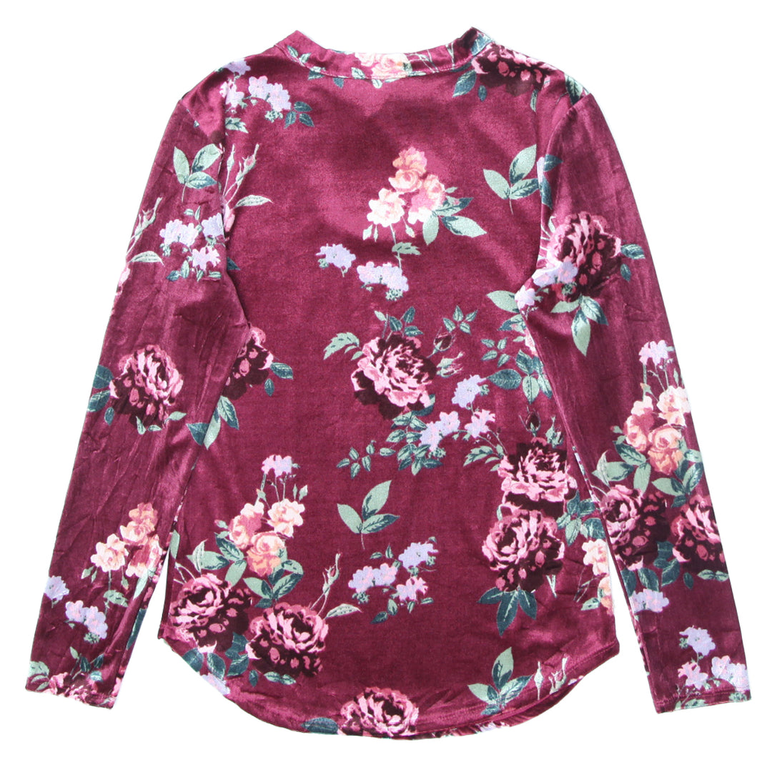 Ladies no Boundaries Floral Velvet Long Sleeve Blouse