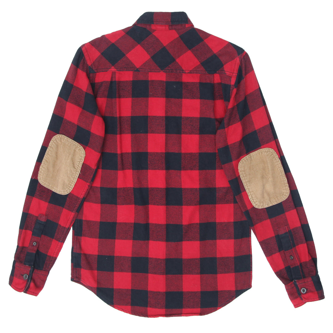 Mens Beaver Canoe Elbow Patch Plaid Flannel Shirt