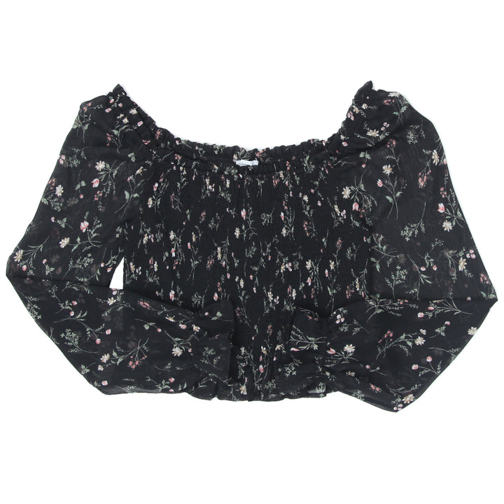 Ladies Revamped Floral Smocked Off Shoulder Crop Top