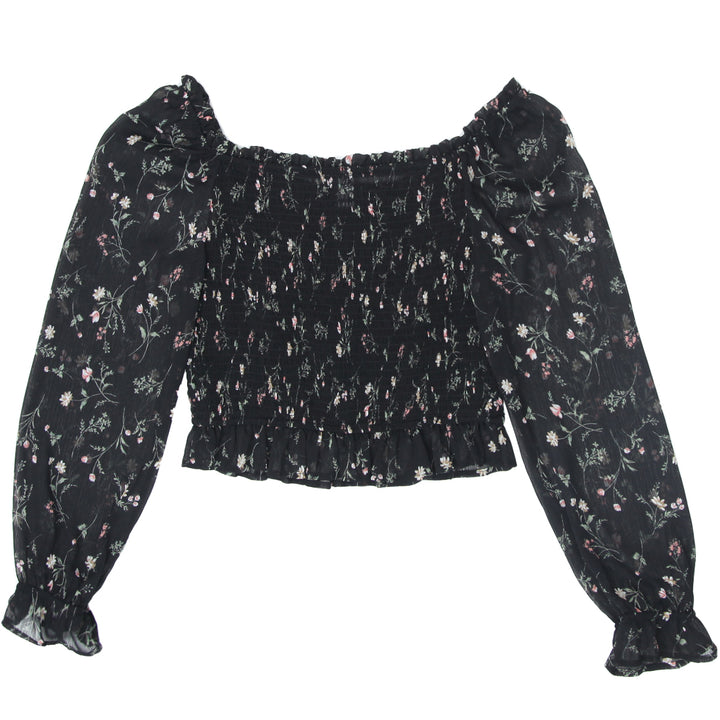 Ladies Revamped Floral Smocked Off Shoulder Crop Top