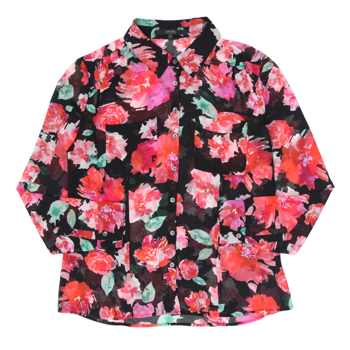 Ladies Guess Floral See-Trough Full Button Blouse