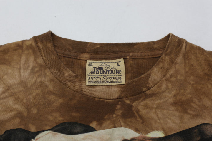 1999 Vintage The Mountain Mustang Tie Dye T-Shirt Brown Large